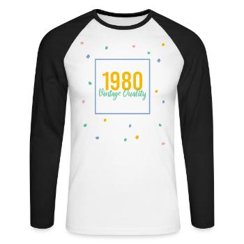 1980 Vintage Quality - Unisex Long Sleeve Baseball T-Shirt - white/black - Front - Nik (191cm)