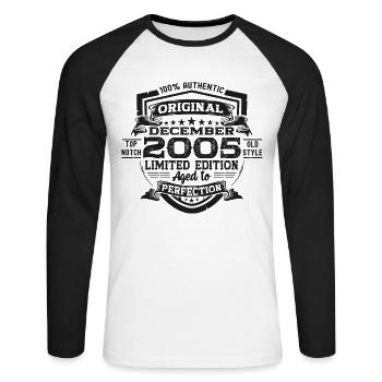 Décembre Année 2005 Cadeau du 17e anniversaire - T-shirt baseball manches longues Homme - blanc/noir - Devant - Nik (191cm)