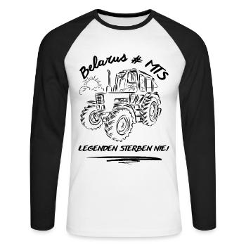 Belarus # MTS / DDR Landmaschinen - Unisex Baseballshirt langarm - Weiß/Schwarz - Vorne - Nik (191cm)