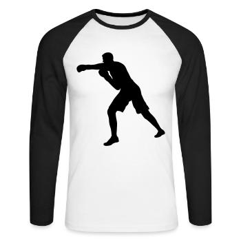 Boxer Schlag in weiß - Unisex Baseballshirt langarm - Weiß/Schwarz - Vorne - Nik (191cm)