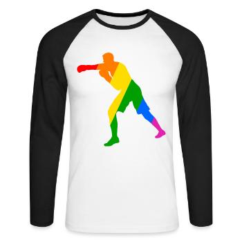 Boxer im Regenbogen - Unisex Baseballshirt langarm - Weiß/Schwarz - Vorne - Nik (191cm)