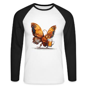 Butterfly Beer Funny - Unisex Long Sleeve Baseball T-Shirt - white/black - Front - Nik (191cm)