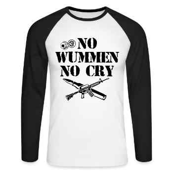 NO WUMMEN NO CRY - Unisex Baseballshirt langarm - Weiß/Schwarz - Vorne - Nik (191cm)