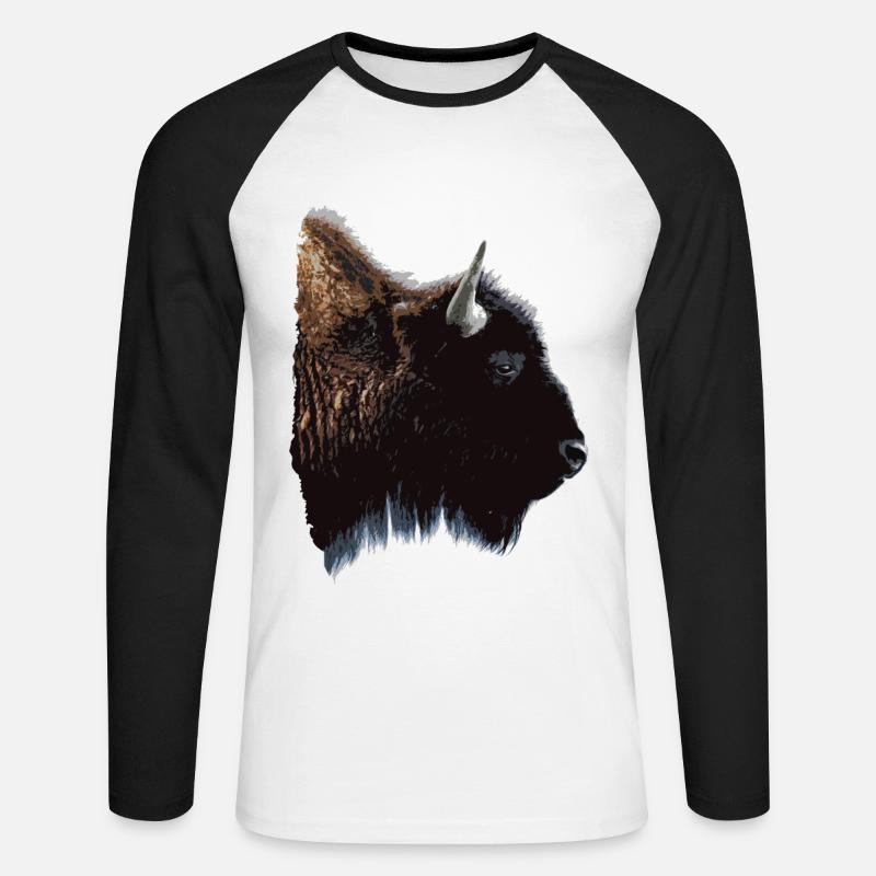 Bison - Unisex Baseballshirt langarm - Weiß/Schwarz