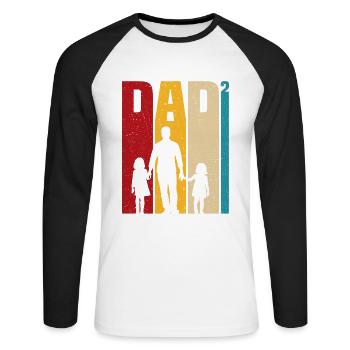 Père de deux filles cadeau papa filles - T-shirt baseball manches longues Homme - blanc/noir - Devant - Nik (191cm)