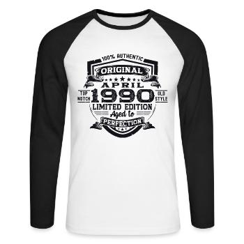33rd birthday man April Born 1990 Original - Unisex Long Sleeve Baseball T-Shirt - white/black - Front - Nik (191cm)