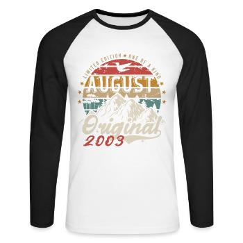 Août 2003 - Fabriqué En Août 2003 - Vintage 2003 - T-shirt baseball manches longues Homme - blanc/noir - Devant - Nik (191cm)