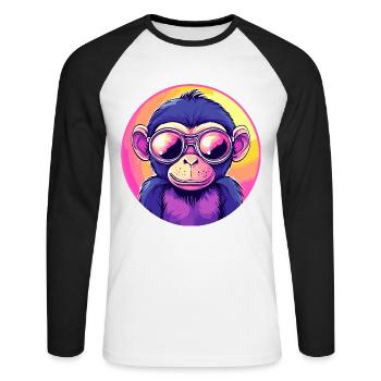 Neon monkey with sunglasses - Unisex Long Sleeve Baseball T-Shirt - white/black - Front - Nik (191cm)