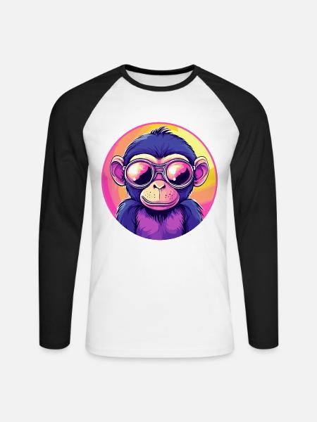 Neon monkey with sunglasses - Unisex Long Sleeve Baseball T-Shirt - white/black
