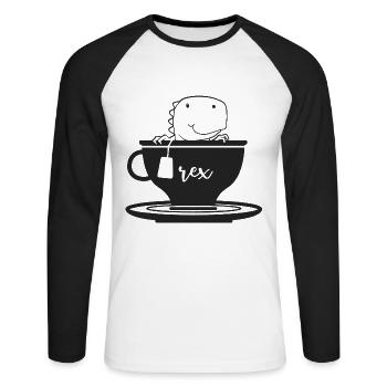 Dino Dinosaur Sweet Cute Tea T-Rex Rex Mug - T-shirt baseball manches longues Homme - blanc/noir - Devant - Nik (191cm)
