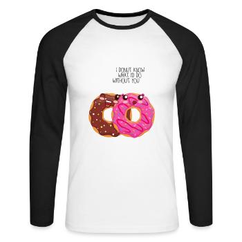Donut amour partenaire relation copain blague drôle - T-shirt baseball manches longues Homme - blanc/noir - Devant - Nik (191cm)