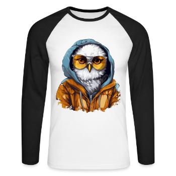 Streetstyle Schneeeule | Eulen-Liebhaber - Unisex Baseballshirt langarm - Weiß/Schwarz - Vorne - Nik (191cm)