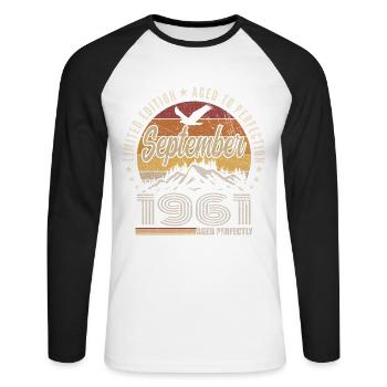 Born in September 1961 - Birthday September 1961 - Unisex Long Sleeve Baseball T-Shirt - white/black - Front - Nik (191cm)