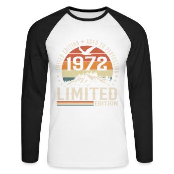 Cadeau Anniversaire 1972 - Vintage 1972 Rétro 1972 - T-shirt baseball manches longues Homme - blanc/noir - Devant - Nik (191cm)