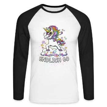 60. Geburtstag / Einhorn - Unisex Baseballshirt langarm - Weiß/Schwarz - Vorne - Nik (191cm)