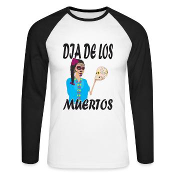 Mexiko Dia de los Muertos Catrina, Halloween - Unisex Baseballshirt langarm - Weiß/Schwarz - Vorne - Nik (191cm)