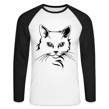 Katze - Unisex Baseballshirt langarm - Weiß/Schwarz - Vorne - Nik (191cm)
