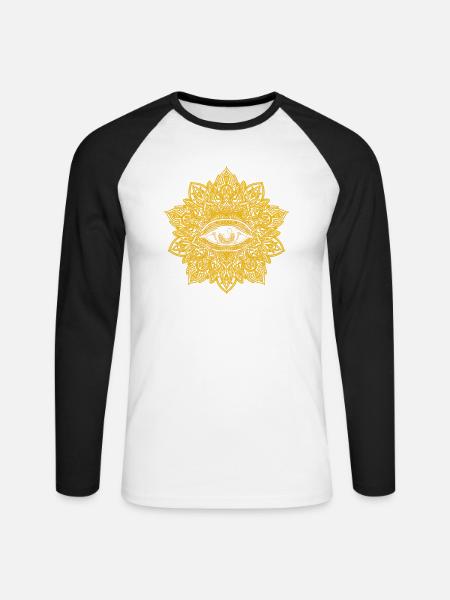 All Seeing Eye - Mandala - Unisex Long Sleeve Baseball T-Shirt - white/black