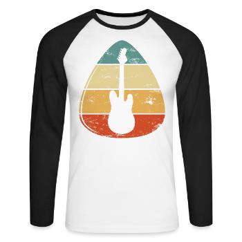 E-Gitarre retro Design in Form Gitarren-Plektrum - Unisex Baseballshirt langarm - Weiß/Schwarz - Vorne - Nik (191cm)