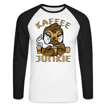 Kaffee Junkie böses Faultier - Unisex Baseballshirt langarm - Weiß/Schwarz - Vorne - Nik (191cm)