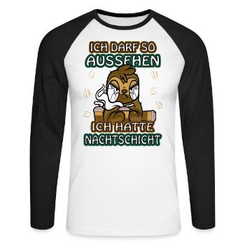 Ich hatte Nachtschicht Kaffee müde Faultier - Unisex Baseballshirt langarm - Weiß/Schwarz - Vorne - Nik (191cm)