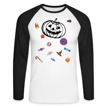Halloween 2022 - Unisex Baseballshirt langarm - Weiß/Schwarz - Vorne - Nik (191cm)