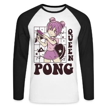 Queen Pong Fille Joueur de tennis de table Filles - T-shirt baseball manches longues Homme - blanc/noir - Devant - Nik (191cm)