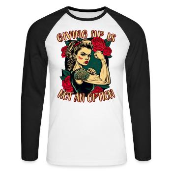 Aufgeben ist keine Option starke Frau - Unisex Baseballshirt langarm - Weiß/Schwarz - Vorne - Nik (191cm)