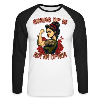 Abandonner n’est pas une option femme forte - T-shirt baseball manches longues Homme - blanc/noir - Devant - Nik (191cm)