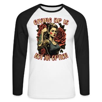 Abandonner n’est pas une option femme forte - T-shirt baseball manches longues Homme - blanc/noir - Devant - Nik (191cm)