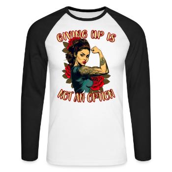Abandonner n’est pas une option femme forte - T-shirt baseball manches longues Homme - blanc/noir - Devant - Nik (191cm)