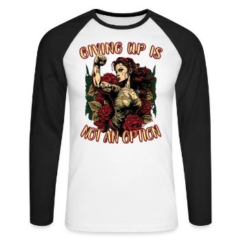 Abandonner n’est pas une option femme forte - T-shirt baseball manches longues Homme - blanc/noir - Devant - Nik (191cm)