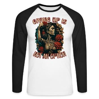 Abandonner n’est pas une option femme forte - T-shirt baseball manches longues Homme - blanc/noir - Devant - Nik (191cm)