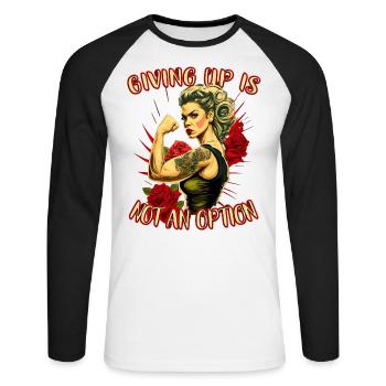 Abandonner n’est pas une option femme forte - T-shirt baseball manches longues Homme - blanc/noir - Devant - Nik (191cm)