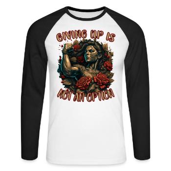 Abandonner n’est pas une option femme forte - T-shirt baseball manches longues Homme - blanc/noir - Devant - Nik (191cm)