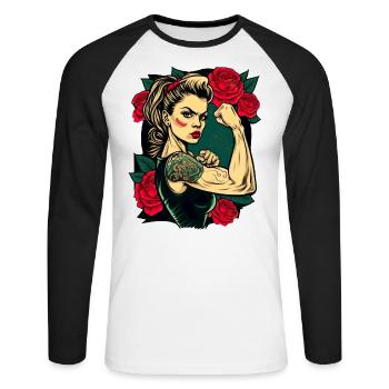 Femme forte Mère Roses Cadeau de fête des mères - T-shirt baseball manches longues Homme - blanc/noir - Devant - Nik (191cm)