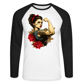 Femme forte Mère Roses Cadeau de fête des mères - T-shirt baseball manches longues Homme - blanc/noir - Devant - Nik (191cm)