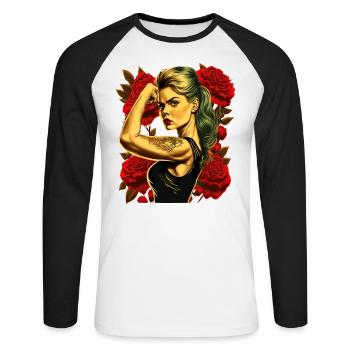 Femme forte Mère Roses Cadeau de fête des mères - T-shirt baseball manches longues Homme - blanc/noir - Devant - Nik (191cm)