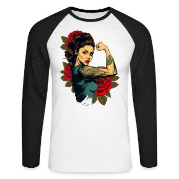 Femme forte Mère Roses Cadeau de fête des mères - T-shirt baseball manches longues Homme - blanc/noir - Devant - Nik (191cm)