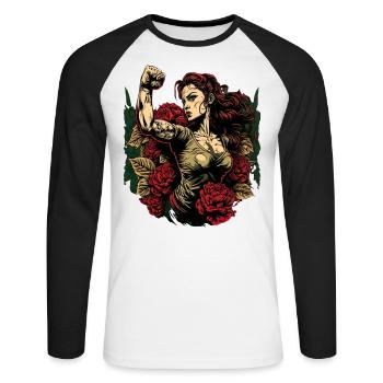 Femme forte Mère Roses Cadeau de fête des mères - T-shirt baseball manches longues Homme - blanc/noir - Devant - Nik (191cm)