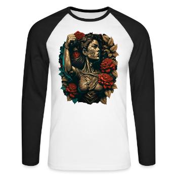Femme forte Mère Roses Cadeau de fête des mères - T-shirt baseball manches longues Homme - blanc/noir - Devant - Nik (191cm)