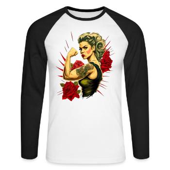 Femme forte Mère Roses Cadeau de fête des mères - T-shirt baseball manches longues Homme - blanc/noir - Devant - Nik (191cm)