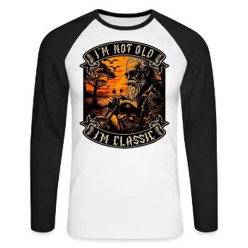 I m not old I m classic Motorrad biker - Unisex Baseballshirt langarm - Weiß/Schwarz - Vorne - Nik (191cm)