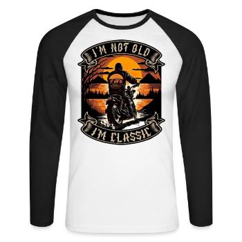 I m not old I m classic Motorrad biker - Unisex Baseballshirt langarm - Weiß/Schwarz - Vorne - Nik (191cm)