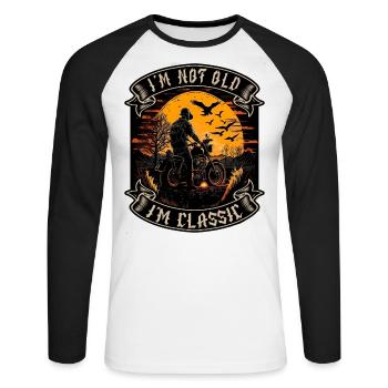 Je ne suis pas vieux je suis motard moto classique - T-shirt baseball manches longues Homme - blanc/noir - Devant - Nik (191cm)
