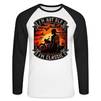 Je ne suis pas vieux je suis motard moto classique - T-shirt baseball manches longues Homme - blanc/noir - Devant - Nik (191cm)