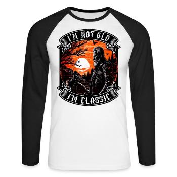 Je ne suis pas vieux je suis motard moto classique - T-shirt baseball manches longues Homme - blanc/noir - Devant - Nik (191cm)