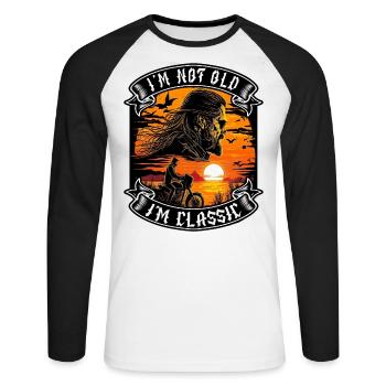 I m not old I m classic Motorrad biker - Unisex Baseballshirt langarm - Weiß/Schwarz - Vorne - Nik (191cm)