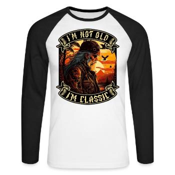 I m not old I m classic Motorrad biker - Unisex Baseballshirt langarm - Weiß/Schwarz - Vorne - Nik (191cm)