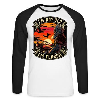 I m not old I m classic Motorrad biker - Unisex Baseballshirt langarm - Weiß/Schwarz - Vorne - Nik (191cm)